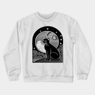 CAT with Moon & Stars by FayeFamiliar Crewneck Sweatshirt